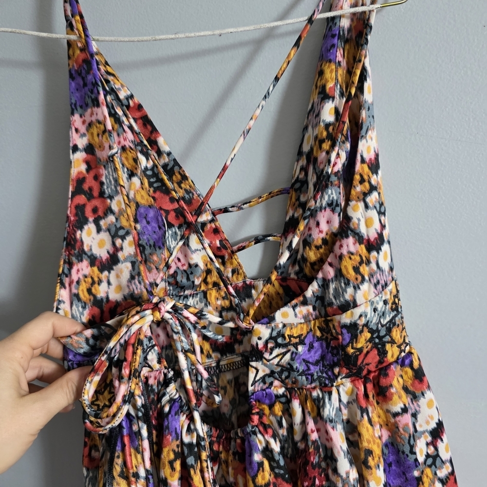 Urban Outfitters Multicolor Floral Mini Silky Boho Dress Small - Picture 7 of 9